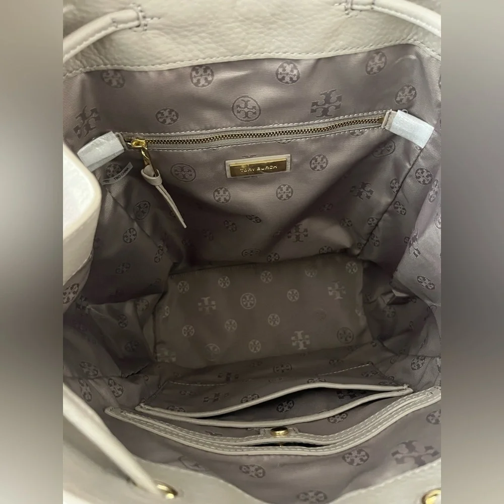 Tory Burch Landon Flap Backpack French Gray Pebbled Leather NWT - Style 31387